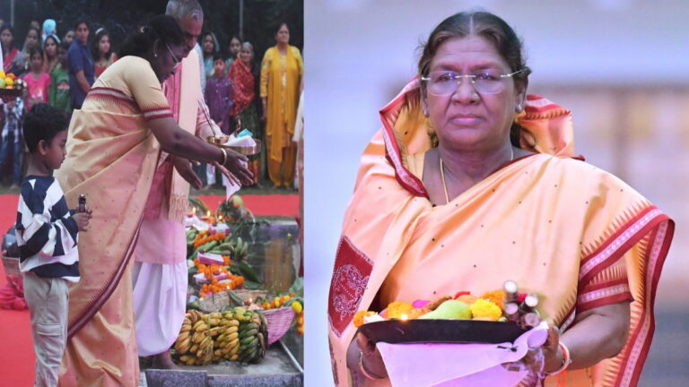 राष्ट्रपति द्रौपदी मुर्मू ने छठ पूजा पर डूबते सूर्य को अर्घ्य दिया, राज्यों के सीएम ने भी की विधिवत पूजा | President Droupadi Murmu Offers Arghya to Setting Sun on Chhath Puja