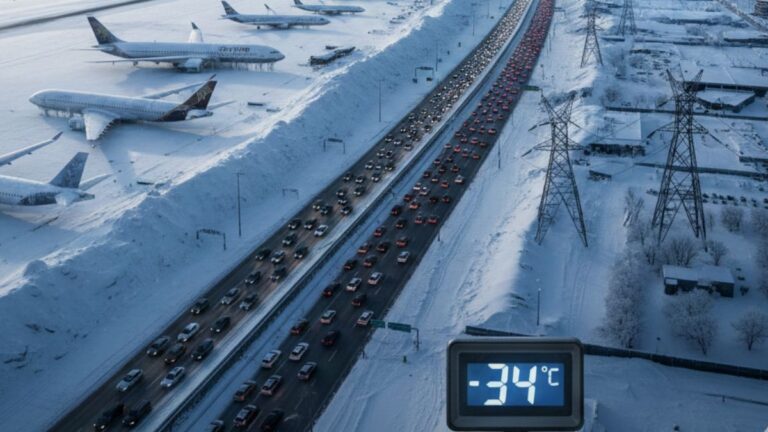 US Winter Storm: अमेरिका में कयामत की ठंड! 10,000 फ्लाइट रद्द, -34°C तक पहुंचा तापमान,18 राज्यों में इमरजेंसी | us winter storm 2026 bomb cyclone emergency flights cancelled arctic blast in hindi news