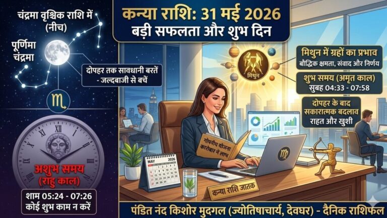 aaj ka Kanya rashifal 31 may 2026 Virgo horoscope in hindi today is a normal day luck will support in the afternoon