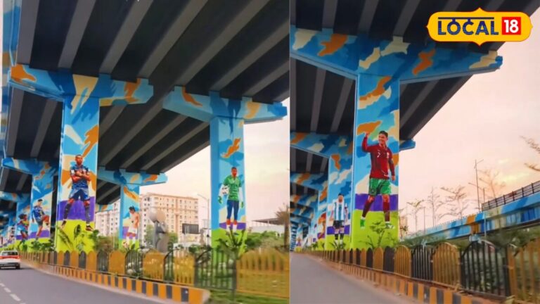 हैदराबाद की सड़कों पर चढ़ा फीफा का खुमार: गचीबोवली फ्लाईओवर बना ओपन-एयर फुटबॉल गैलरी, पिलर्स पर दिखे दिग्गज खिलाड़ी