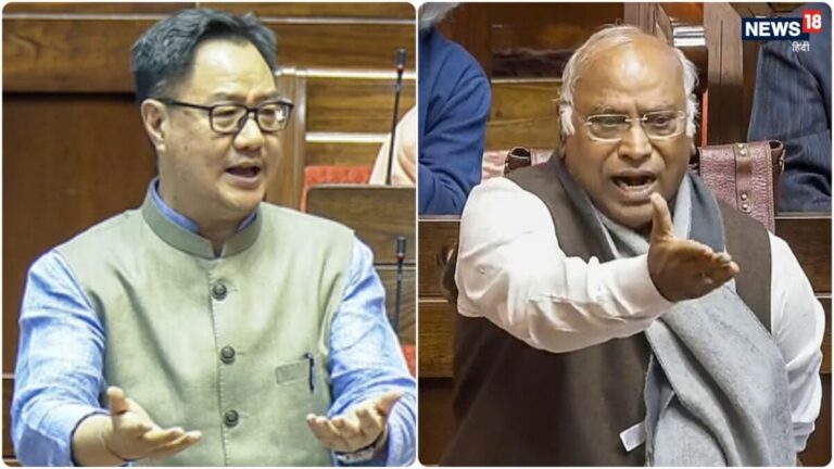 ‘राम मंदिर के विरोध में थी कांग्रेस’, चढ़ावा विवाद पर रिजिजू ने खरगे को दिया जवाब, राज्यसभा की कार्यवाही ठप