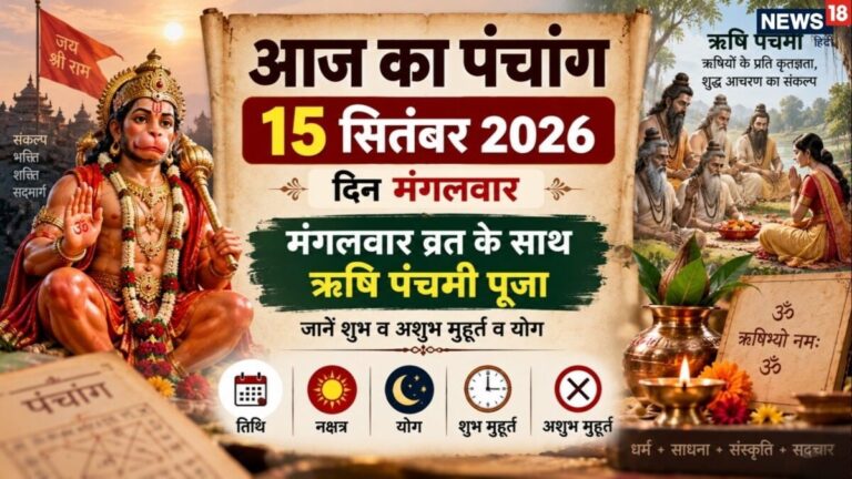 aaj ka panchang 15 September 2026 | Rishi Panchami 2026 today hanuman puja muhurat mangalwar vrat | आज का पंचांग, 15 सितंबर 2026