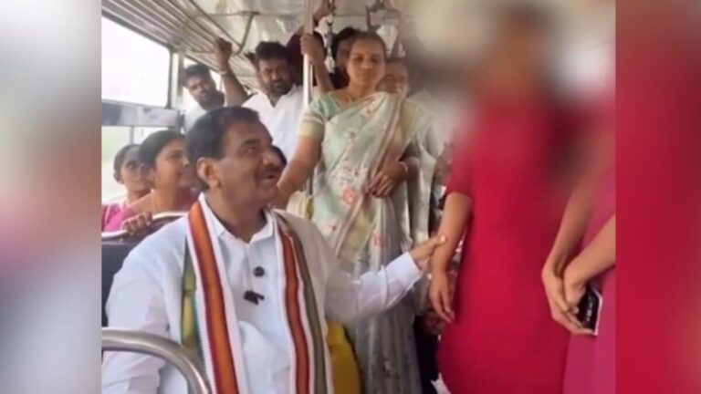 Congress MLA Hold Woman Hand in Bus। Telangana Free Bus Scheme। बात करते-करते पकड़ा हाथ, फिर खींचा अपनी ओर; कांग्रेस MLA की हरकत कैमरे में कैद